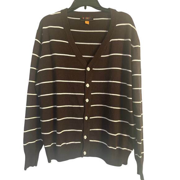 GUC Members Property Brown Stripe Men's Cardigan Sweater Button Front Size Lg - Picture 1 of 6